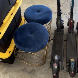 Two Stools Chair Blue With Gold Legs