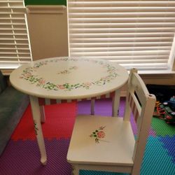 Hand Crafted Kids Safe Sturdy Wooden Table And Set Of One Chair