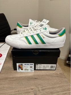 Size 11.5 mens - adidas Nora Cloud White Court Green Skate Yellow