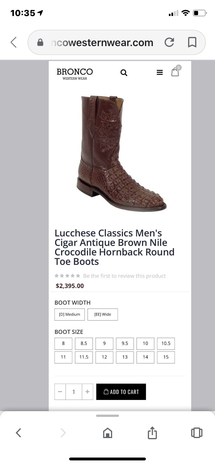 Lucchese classic Horn back crocodile roper style cowboy boots. 10 1/2EE