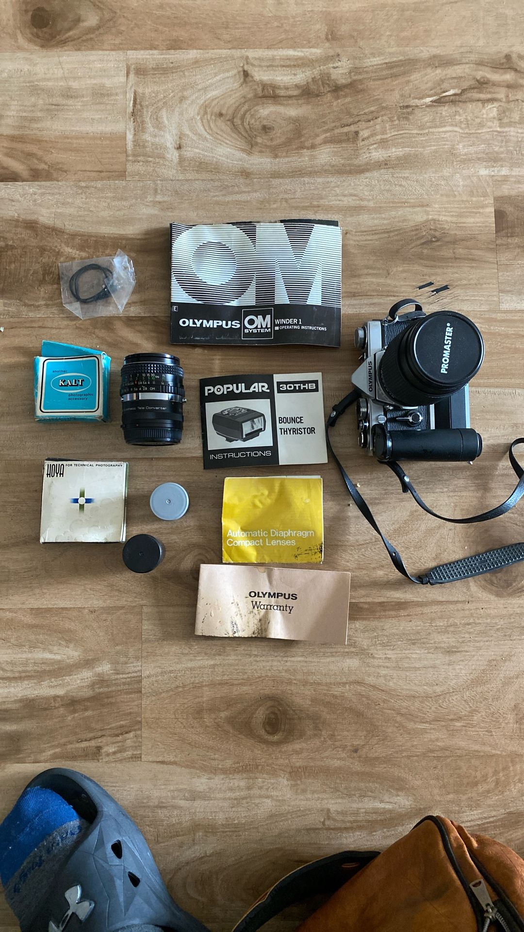 Vtg Olympus Om-1 35mm Film Slr Camera W/ Two Lenses