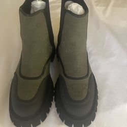 Gucci GG Jacquard Canvas Boots- Olive/Black Size 8.5