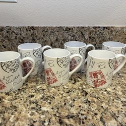 Corelle Coordinates Sincerely Yours Mail Stamp Love Paris Coffee Mug Set of 6