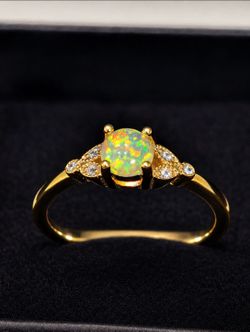 NEW 14K Gold Plated S925 Sterling Silver Lab Opal Statement Ring Size 6, 7, 8 & 9