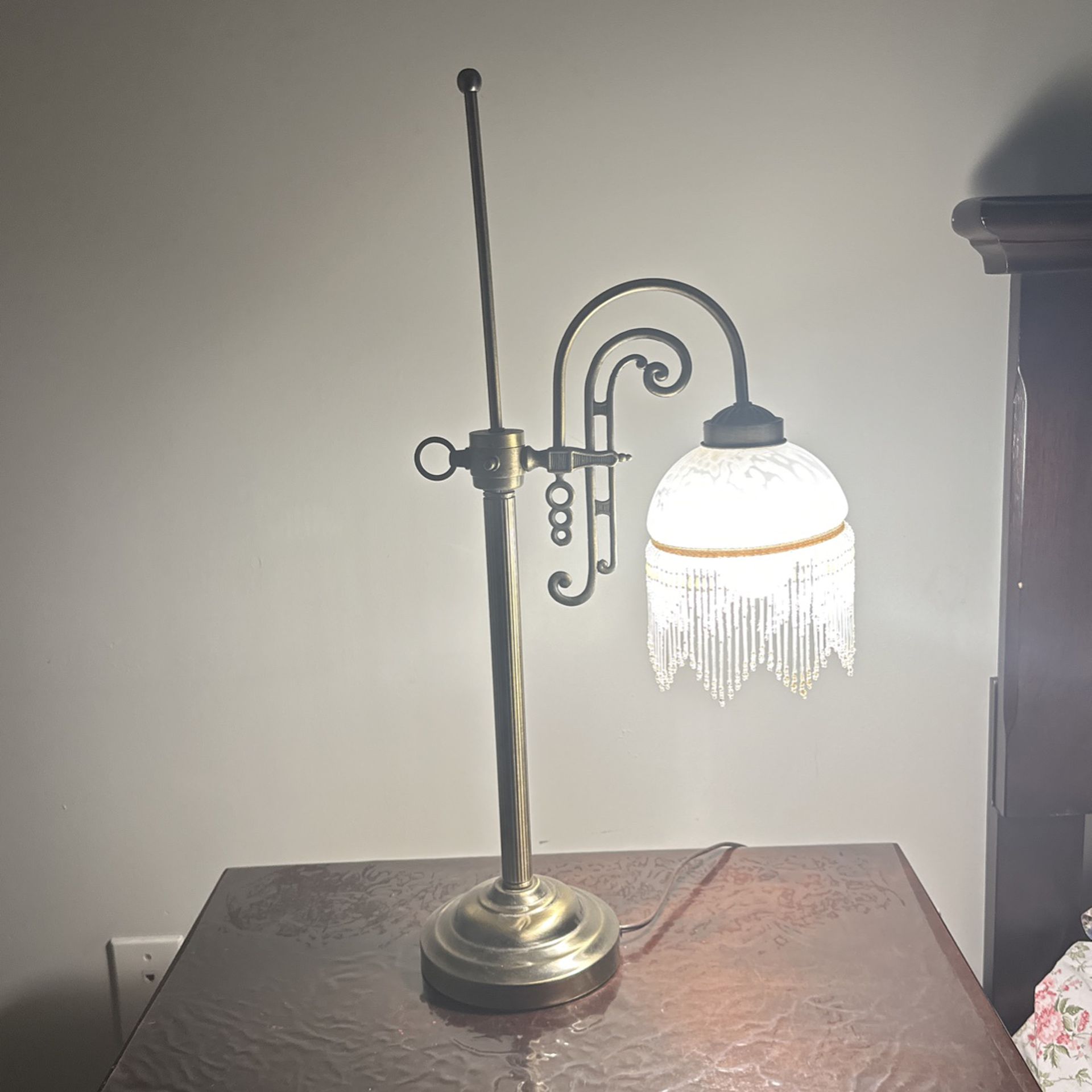 Antique Rear Vintage Style Brass Table Lamp Beaded Fringe 