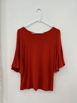 Loft Boat Neck Circular Flounce Sleeve Top Blouse Red Women’s Medium
