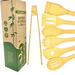 Wooden Spoons For Cooking - 7 Piece Bamboo Kitchen Utensils Set Wood Spoons Wood Spatula Wooden Utensil Home Essentials