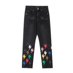 Amexnocap Colorful Lightning Patch Black Jeans 