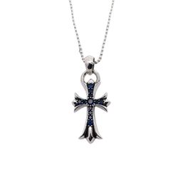 Blue Diamond Teardrop Cross Sterling Silver Necklace