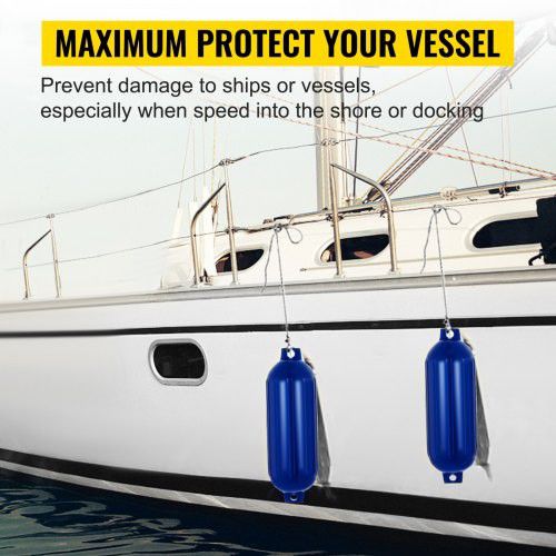 Ribbed Twin Eyes Boat Fender Pack of 4 and Pump to Inflate (Blue,8.5 x 27 inches)