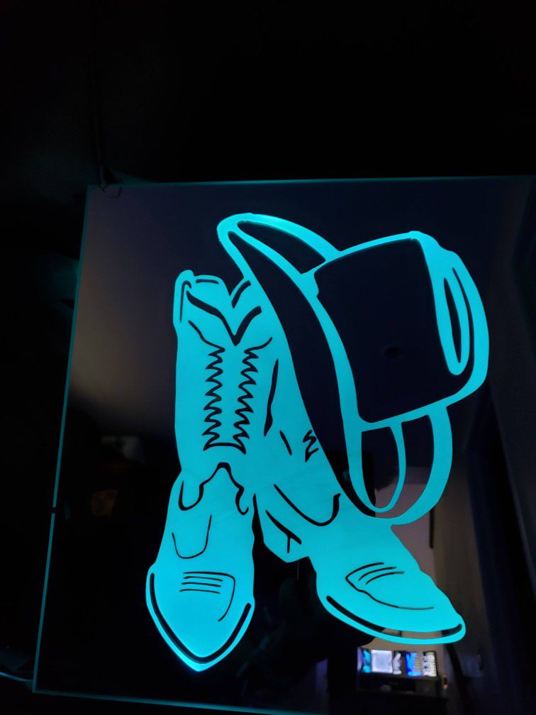 Cowboy Boots. And. Hat. Etched lighted Mirror 