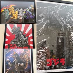 Set of 4 Godzilla Kaiju Art Prints Dcon 2022 (Artist signature Steve Chanks from BabesAndMonsters)