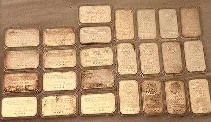 💎 24 Vintage Engelhard 1 Oz Fine Silver Bars & 1 SilverTowne 1Oz Fine Silver Bar Total 25 Oz .999 FS