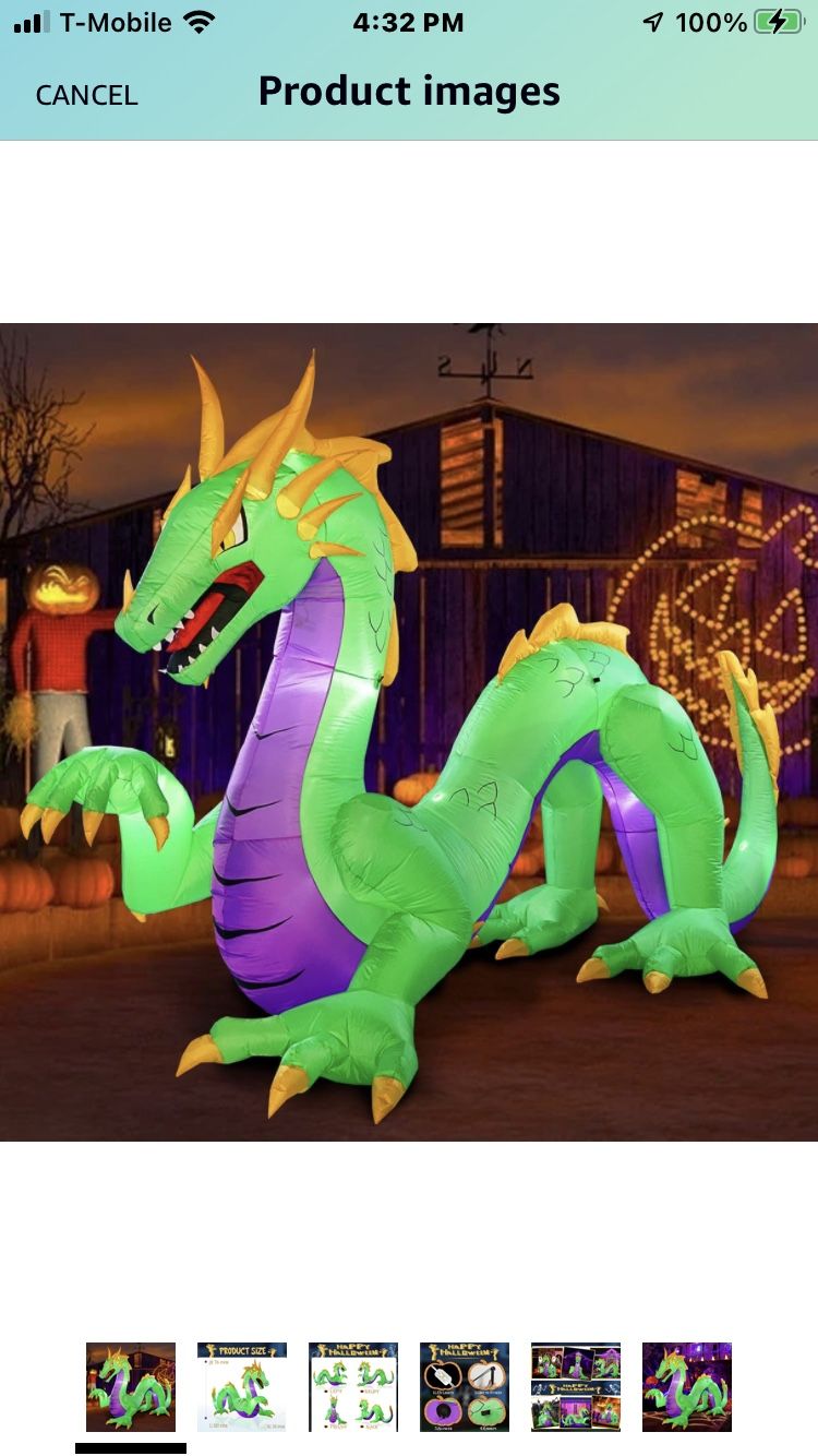 PARAYOYO 10Ft Long Halloween Inflatable Dragon Outdoor Decoration, Huge Green Dragon Inflatables with LED Lights