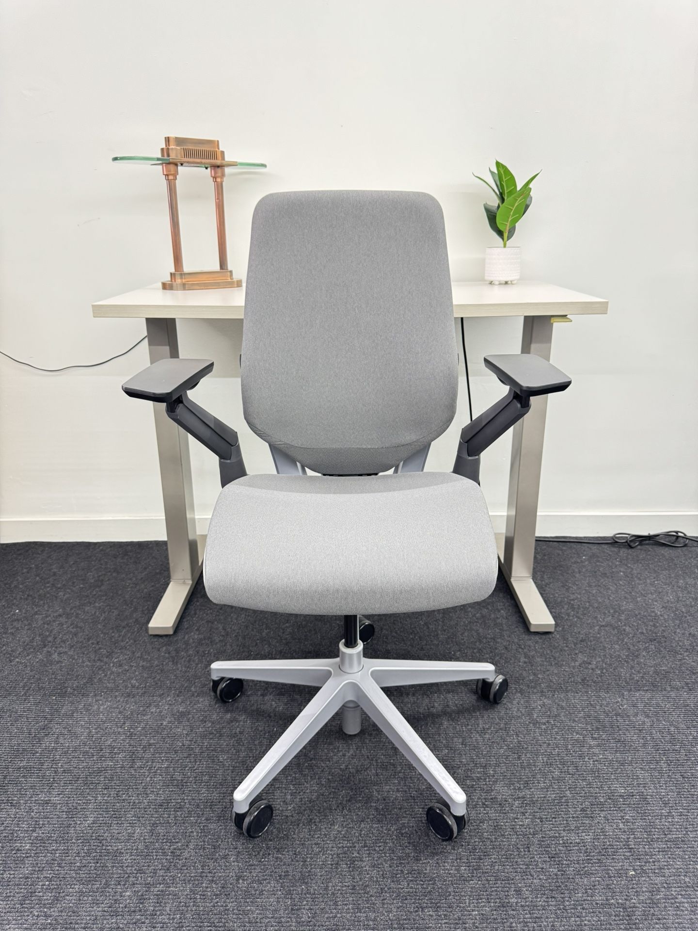 LIKE NEW CONDITION STEELCASE GESTURE CHAIR, GREY FABRIC ON WHITE FRAME WITH LUMBAR SUPPORT!