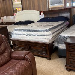 Brand new queen, size headboard, footboard, rails, dresser, and nightstand for $2000 comes in five finishes, black white cherry antique whitique white