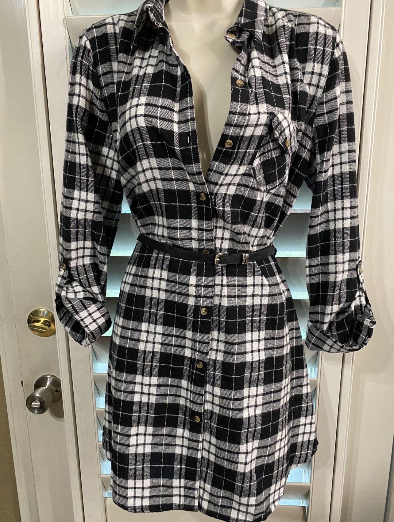BLACK PLAID TUNIC W/ BELT