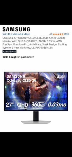 Samsung 27” Odyssey OLED G6 (G60SD) 360hz 1440p