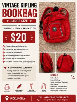 Red large Kipling Bookbag