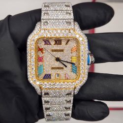 Moissanite Multi Color Face  Cartier Bustdown  With Box And Papers (PASSES Tester)