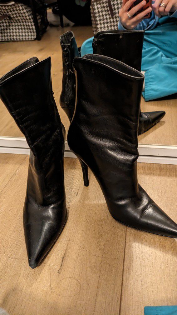 Leather Stiletto Boots Size Women's 4 (These Are Very Small!) Stuart Weitzman Made In Spain