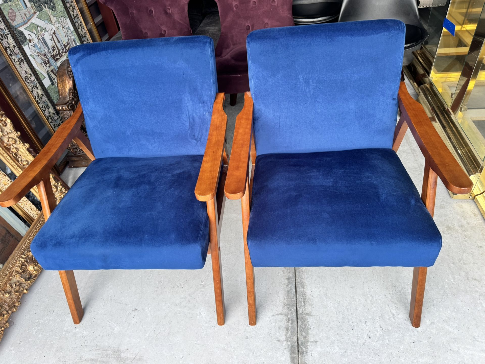 MID CENTURY MODERN STYLE NAUTICAL BLUE ACCENT CHAIRS ARMCHAIR SET