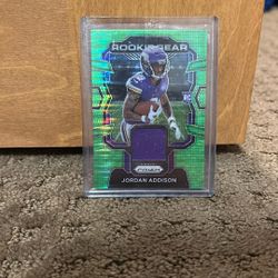 2023 Panini Prizm Jordan Addison Rookie Gear RC Jersey Patch Green Pulsar Viking