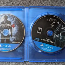 PS4 two game lot - Uncharted 4 + Skyrim elder scrolls V