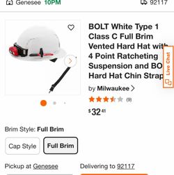 BOLT White Type 1 Class C Full Brim Vented Hard Hat