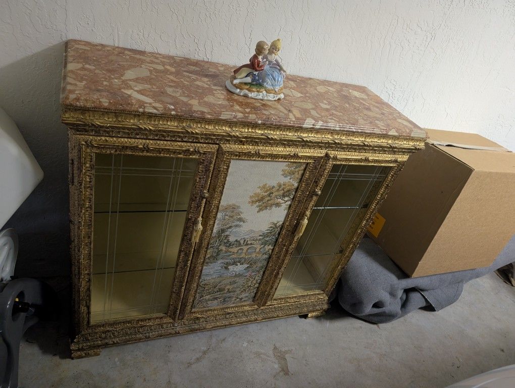 Antique Style Curio Cabinet With Glass Shelves