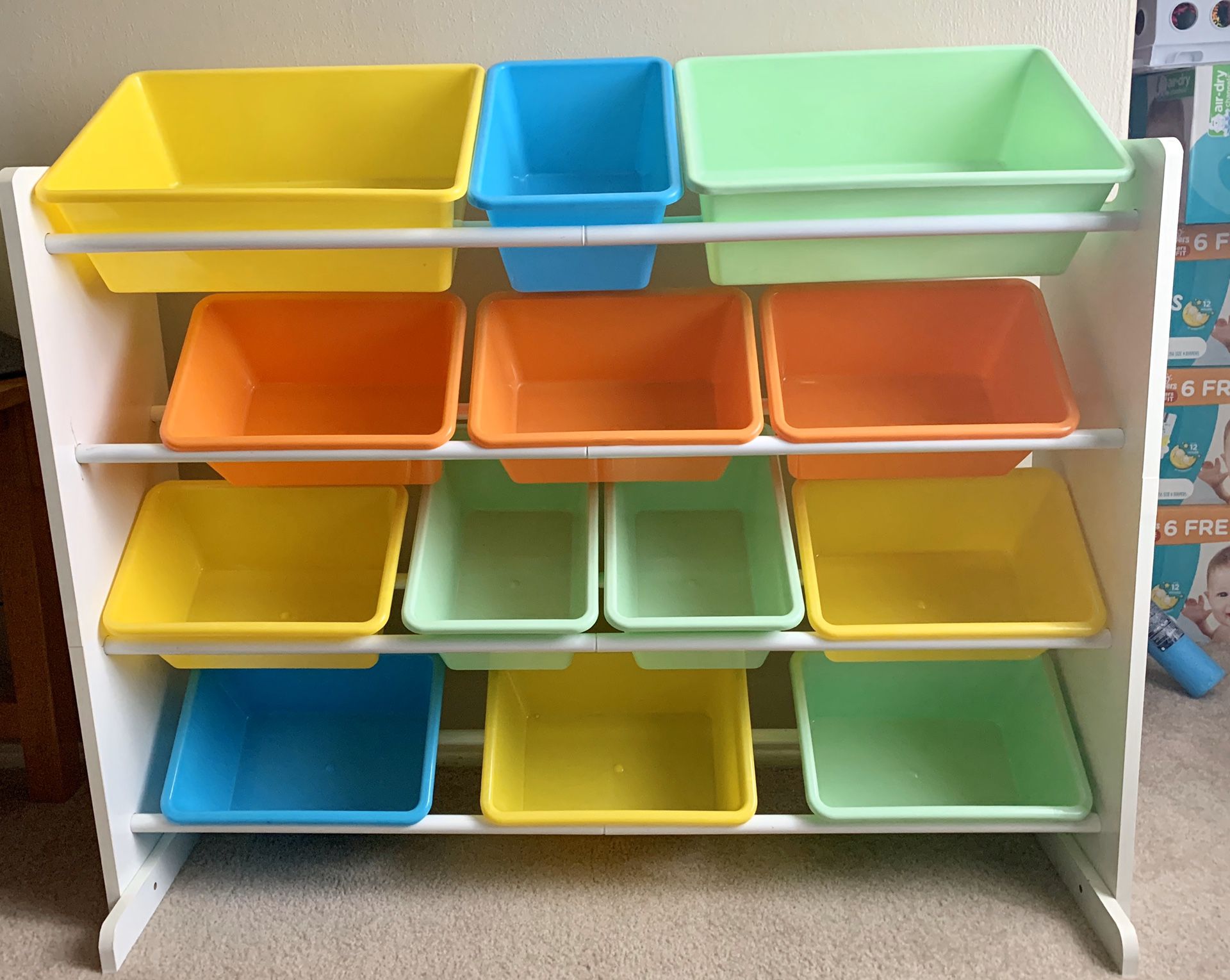 Kids Toy Storage Organizer With Plastic Bins, Storage Box Shelf Drawer