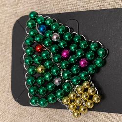Handmade beaded Christmas tree brooch. Lightweight, colorful, festive