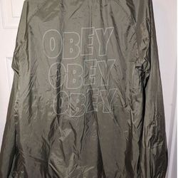 OBEY Jacket Mens Large L Army Olive Green Wind Breaker Rain Coat