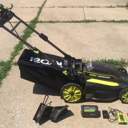 RYOBI 40V BRUSHLESS 20” SELF-PROPELLED LAWN MOWER,POWERS,NEEDS REPAIR