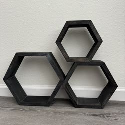 Wood Hexagon Floating Shelves (Set Of 3)