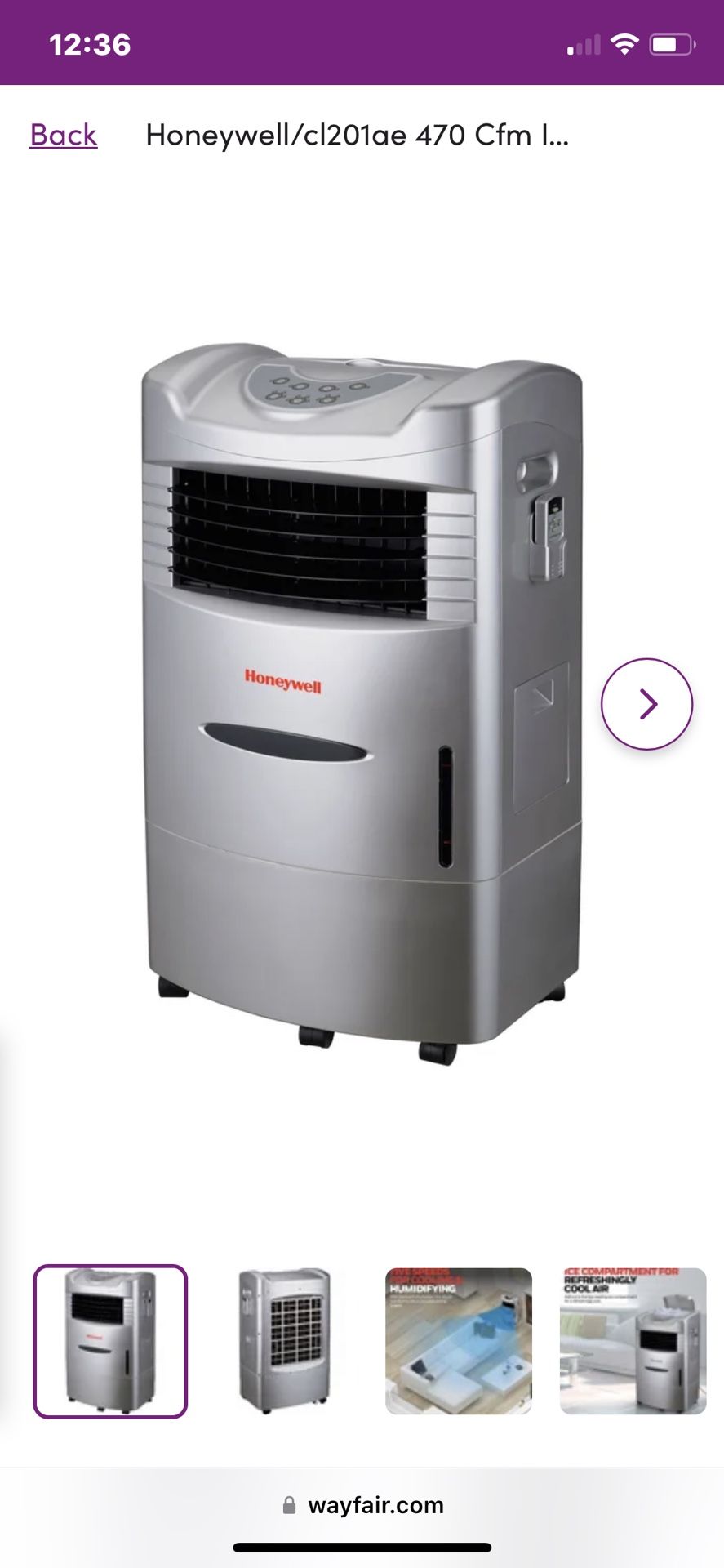 Honeywell evaporative “swamp” Cooler With Ice Compartment