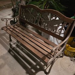 Cast Iron and Wood Outdoor Garden Bench