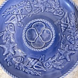 Bordallo Pinheiro Scallop Seafood Plate Majolica Portugal Blue San Raphael VTG