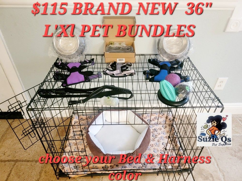 Brand New L'XL Dog Cage Up To 70lbs $60/ New Pet Bundle With Crate 2 BOWLS 2 TOYS HARNESS LEASH Bed & More $115 /  2 Door Folding Dog Kennel Jaula  