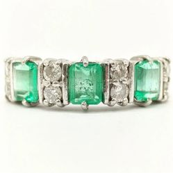 Valentines Day Special Natural Emerald And Diamond Ring Pt900 Platinum Size 6.75