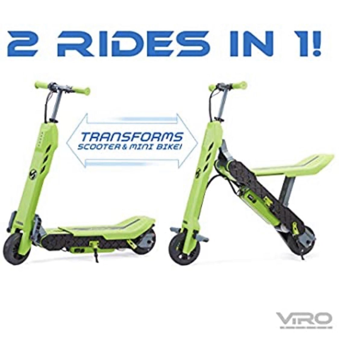 VIRO Rides Vega 2-in-1 Transforming Electric Scooter & Mini Bike, Green