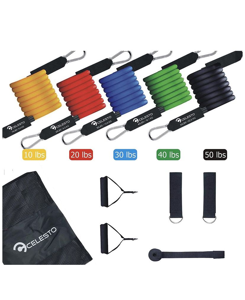 11 Pcs Resistance Bands Set, Workout Bands for Resistance Band Training with Handles, Anchor, Carry Bag, Legs Ankle Straps, Home Workout for Home Gym