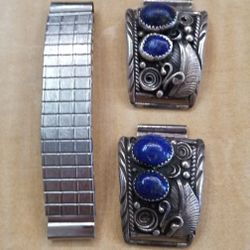 Sterling Silver and Lapis Watch Band Ends 