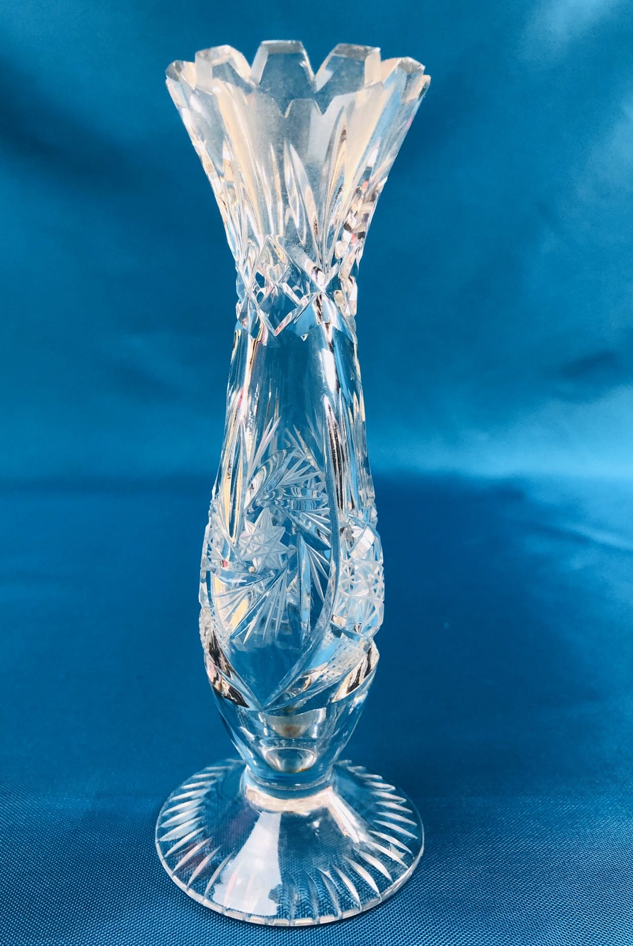Antique ABP Glass 6” Bud Vase Sawtooth Pedestal See Chips in Pics