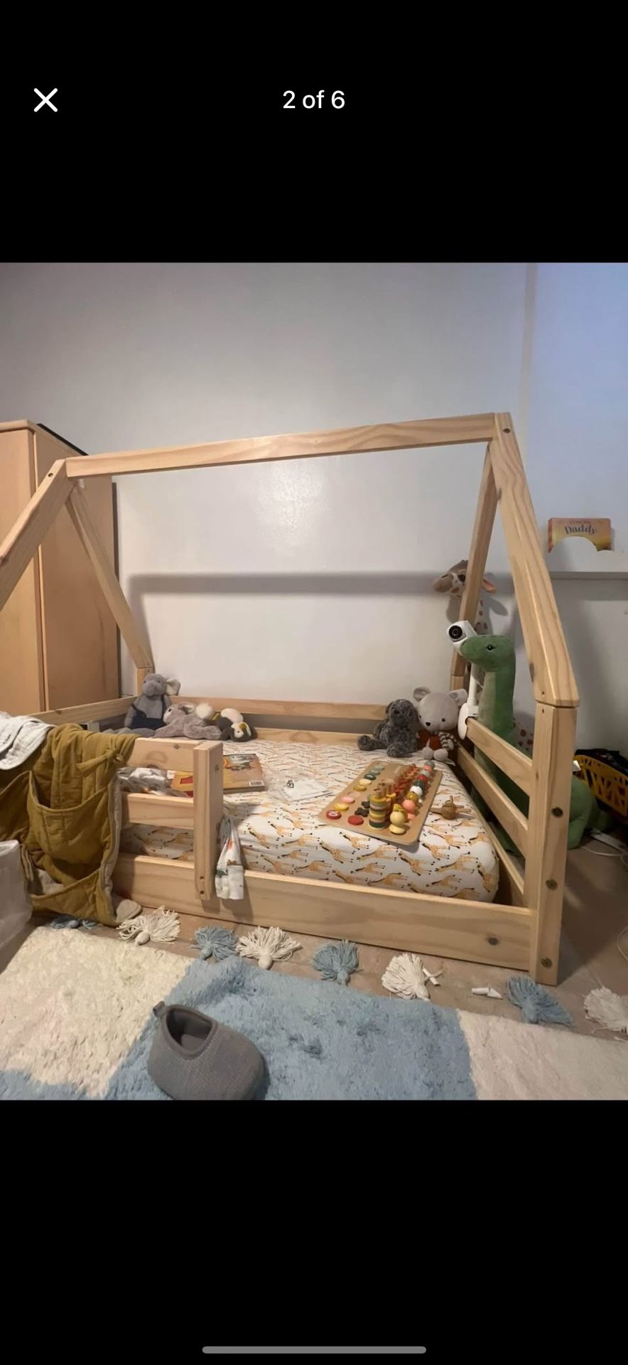 Montessori Toddler Wooden Bed With Mattress 