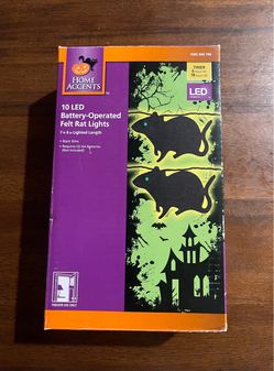 Halloween 10 LED Battery Operated Felt Rat Lights Black with Green Eye