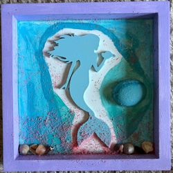 7”x7” Lavender & Baby Blue Tide&Tales Mermaid Wall Decor, 3D Framed Room Decor, Pastel Nautical Bedroom Decor