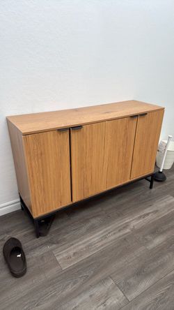 Wood Grain Sideboard Cabinet with Metal Base