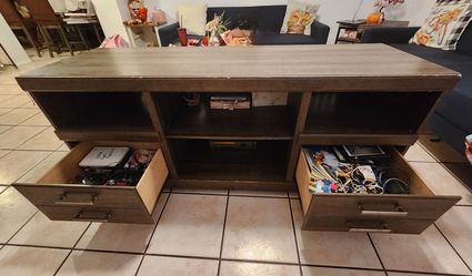 Dark Brown Wood TV Stand with Drawers