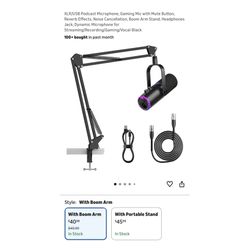 Brand new XLR/USB Podcast Microphone, Gaming Mic with Mute Button, Reverb Effects, Noise Cancellation, Boom Arm Stand, Headphones Jack, Dynamic Microp